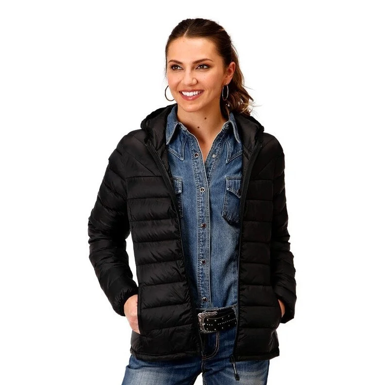 Roper Western Jacket Womens Quilted Zip Hood Black 03-098-0693-6137 BL