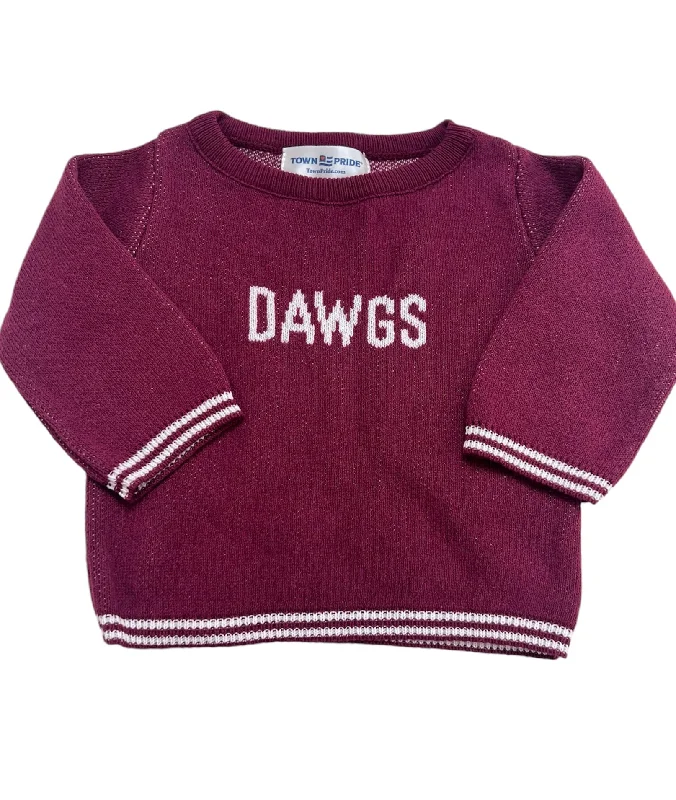 Crewneck Sweater Baby -Burgundy DAWGS in White