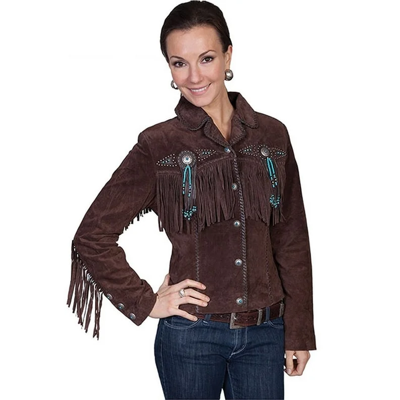 Scully Western Jacket Womens Leather Beaded Fringe Fitted F0_L152