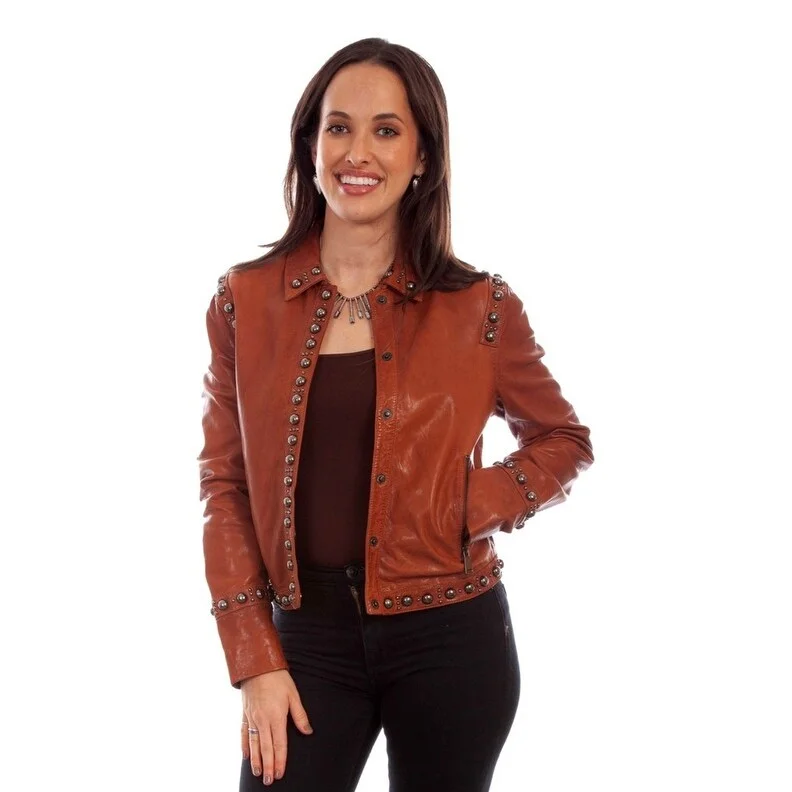 Scully Western Jacket Womens Leather Snap Front Studded Brown F0_L1090