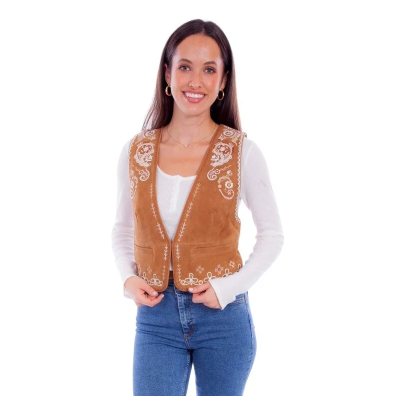 Scully Western Vest Womens Embroidered Leather Hook Vin Rust F0_L1113