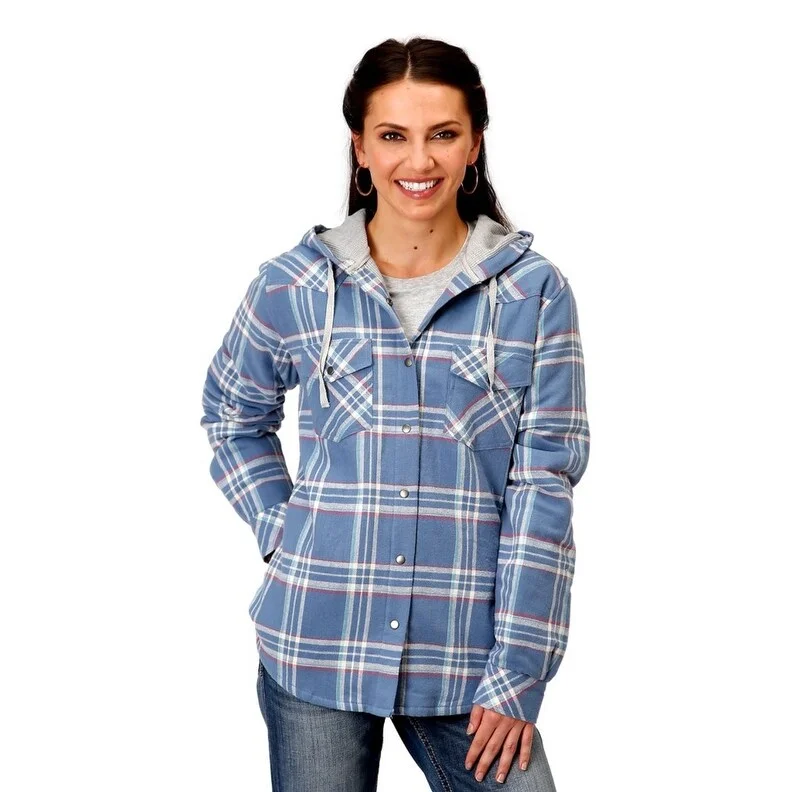 Roper Western Jacket Womens Shirt Jac Plaid Snap 03-098-0119-3695 BU