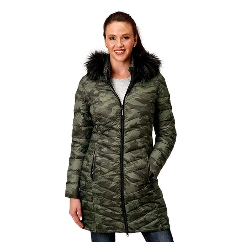 Roper Western Jacket Womens Long Camo Zip Green 03-098-0693-6136 GR