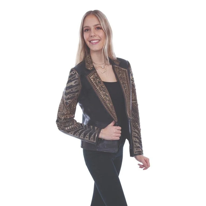 Scully Western Jacket Womens Beaded Leather Blazer Hook & Eye F0_L1063