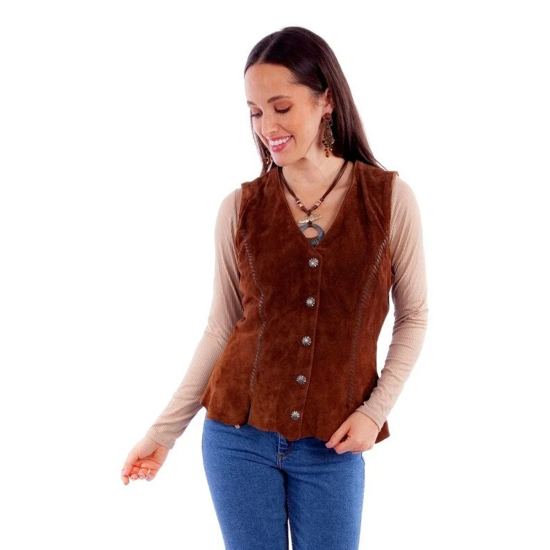 Scully Western Vest Womens Button Front Leather Whipstitch F0_L1102