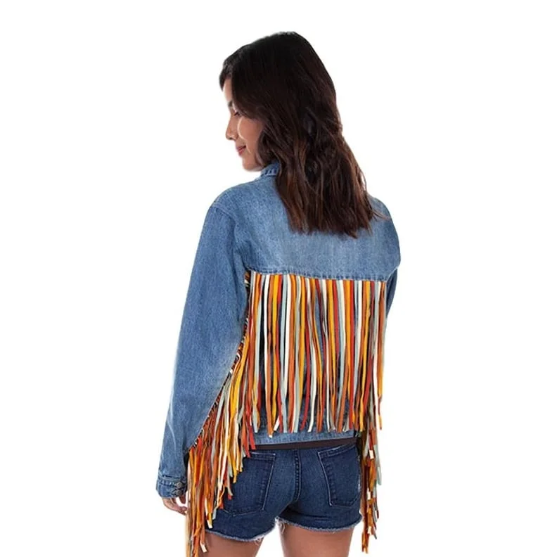 Scully Western Jacket Womens Jean Fringe Pockets Button Denim F0_HC599