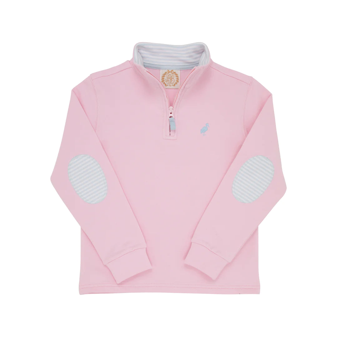 Canter Collar Half-Zip Palm Beach Pink With Buckhead Blue Stripe & Buckhead Blue Stork