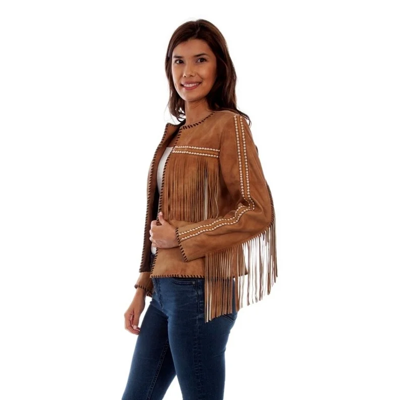 Scully Western Jacket Womens Fringe Studded Buckskin Boar F0_L1056