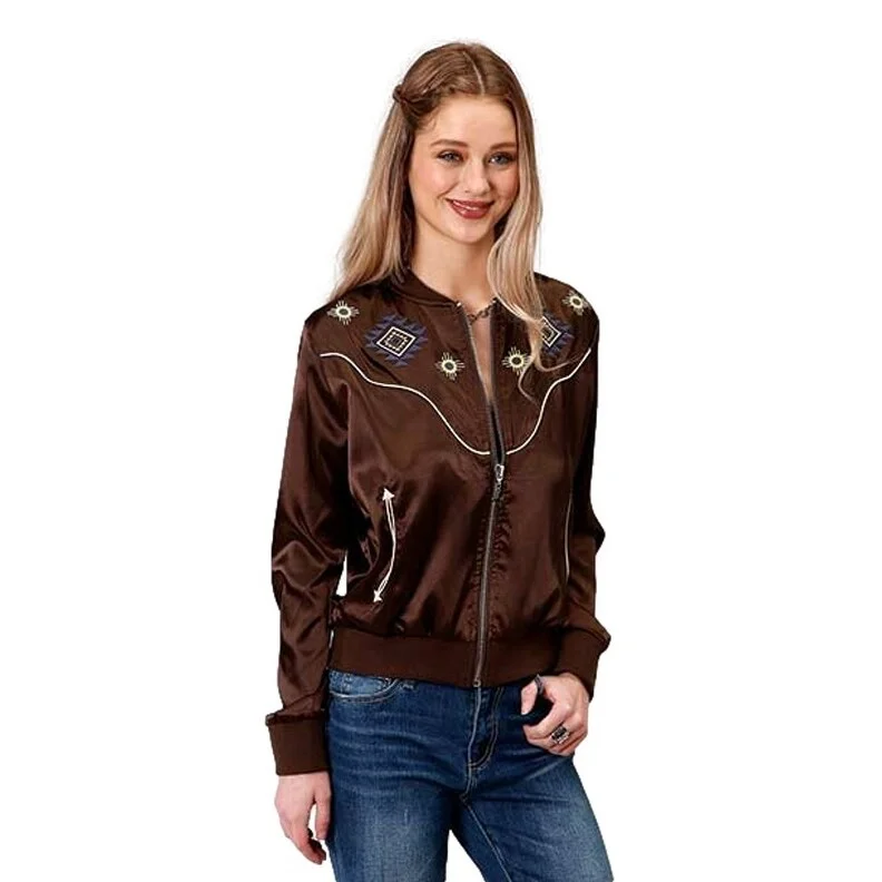 Roper Western Jacket Womens Zip Bomber Brown 03-098-0565-6058 BR