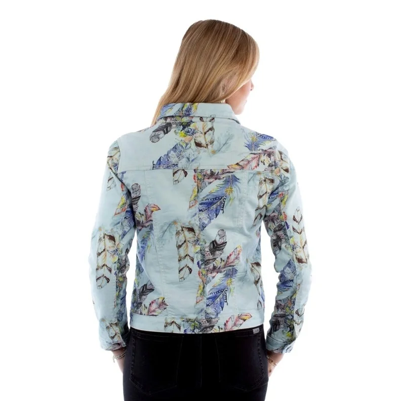 Scully Western Jacket Womens Feather Print Denim Light Blue F0_HC960