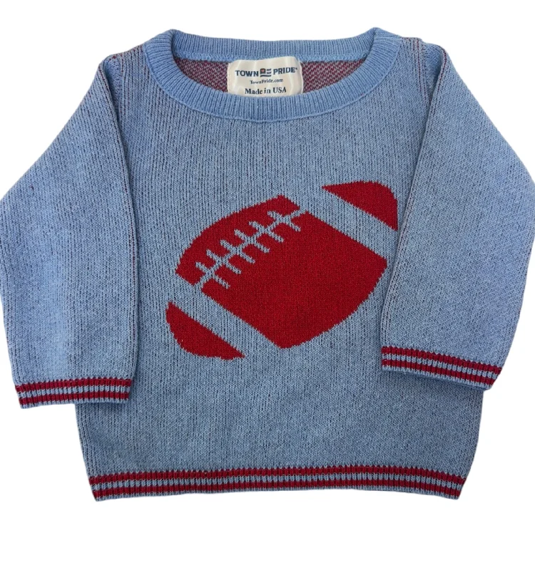 Crewneck Sweater Baby -Light Blue w/ Football in Red