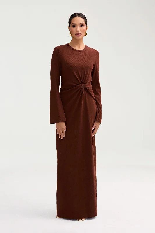 Aissia Ribbed Twist Front Maxi Dress - Chocolate