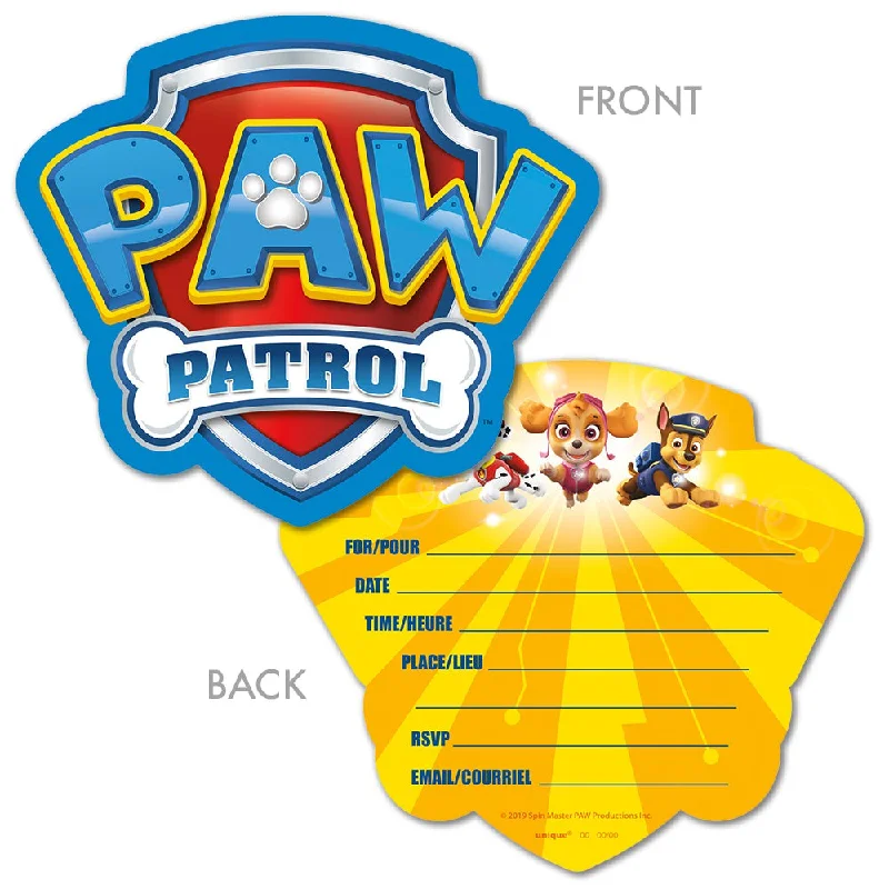 PAW PATROL LARGE INVITATIONS (8 PK)