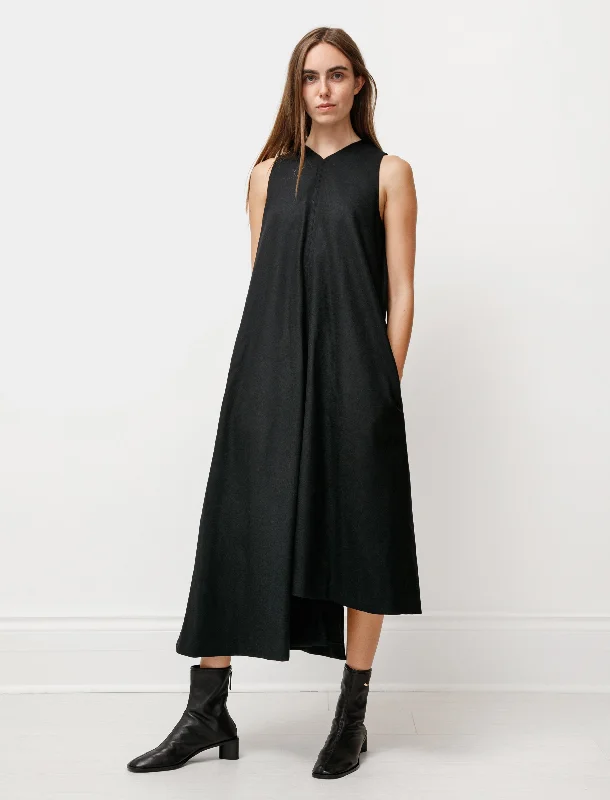 Asymmetrical Pressed Wool Dress Black