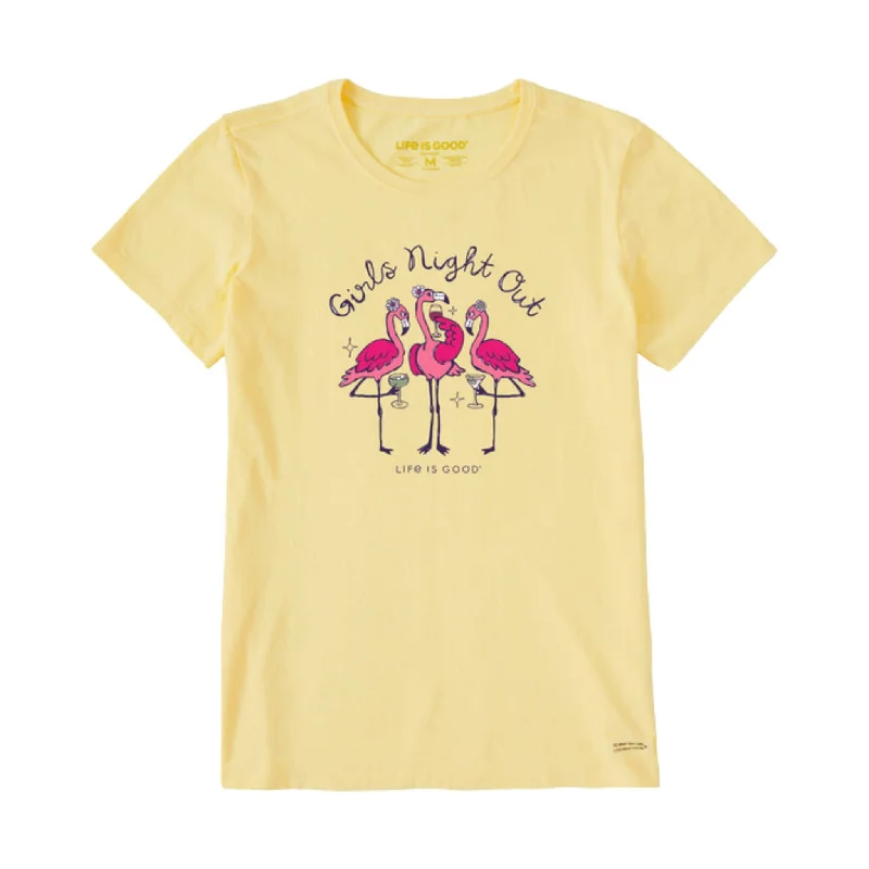 Life Is Good Women's Girls Night Out Flamingo Short Sleeve Tee - Sandy Yellow - ONLINE STORE CREDIT/EXCHANGE ONLY