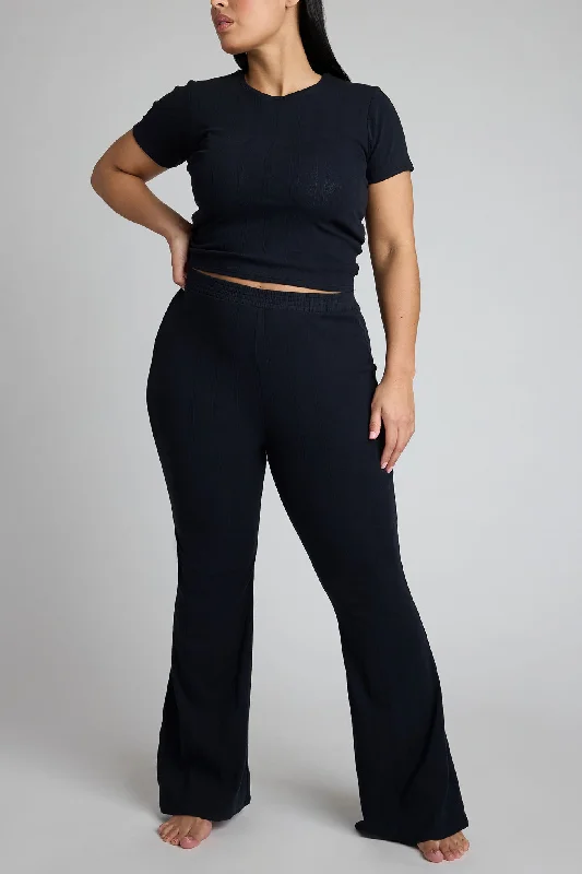 Pointelle Flare Pant in Black