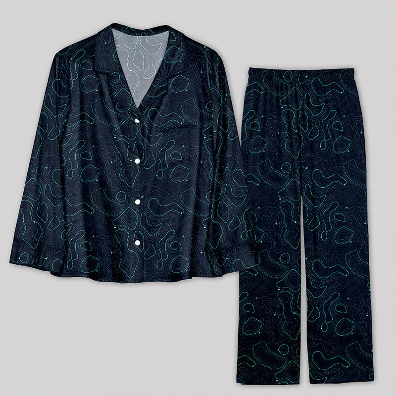 Geographic Contour Navy Blue Pajamas Set