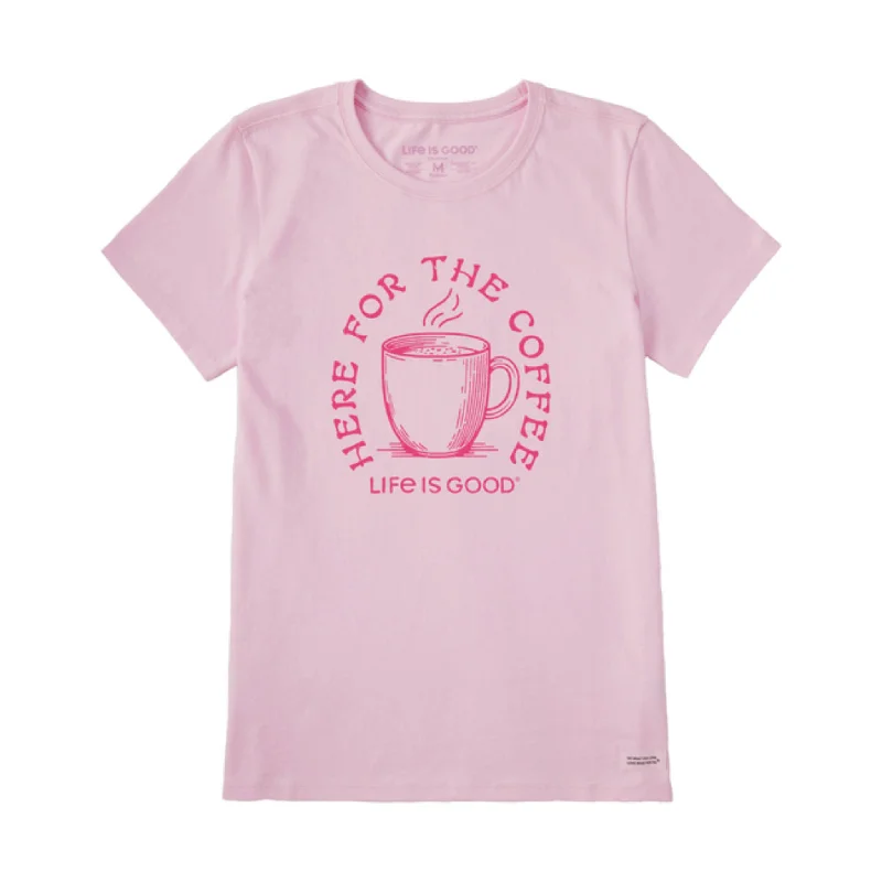 Life Is Good Women's Here For The Coffee Tee - Seashell Pink FINAL SALE