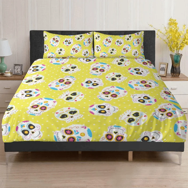 Yellow Sugar Skull 3 Pcs Bedding Set