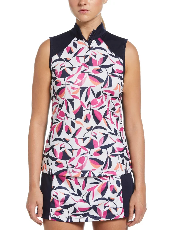 Women's Cutout Floral Print Golf Polo