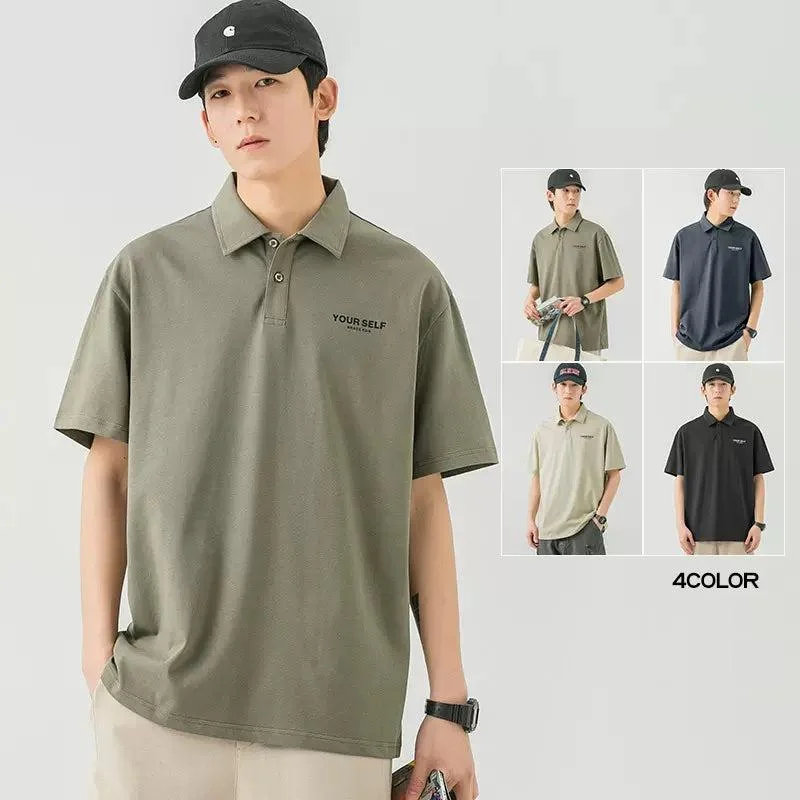 Lapel Cotton Polo Letter T-Shirt