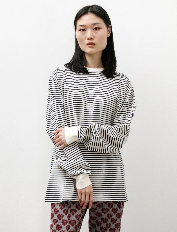 LS Crewneck Tee Cotton Stripe Jersey White/Navy