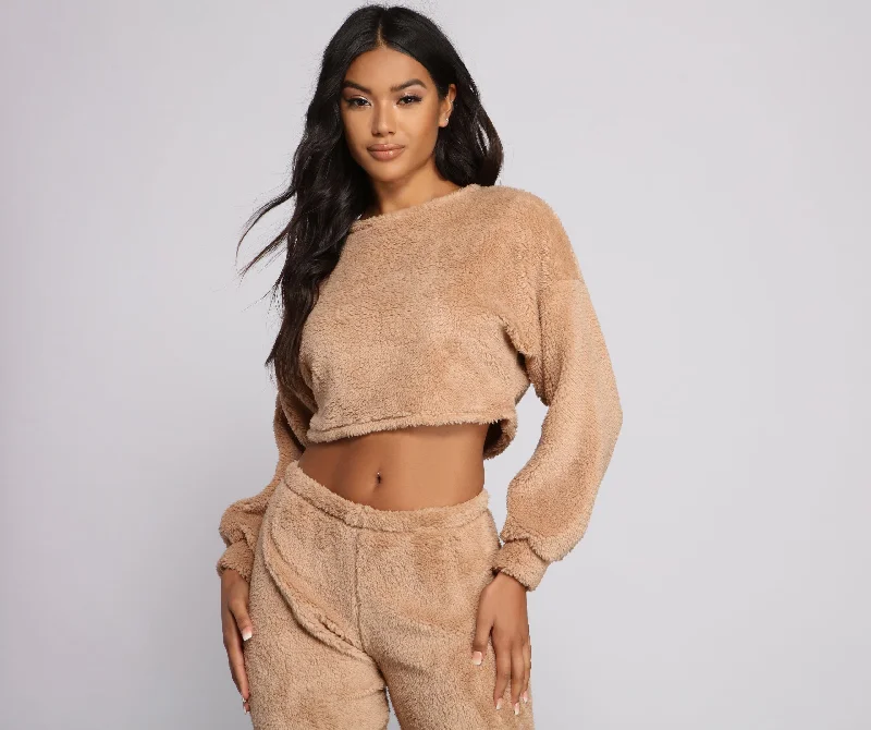 Cozy Cutie Sherpa Pajama Crop Top