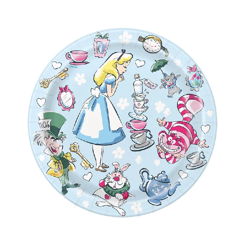 7 inch ALICE IN WONDERLAND ROUND DESSERT PLATES (8 PK)