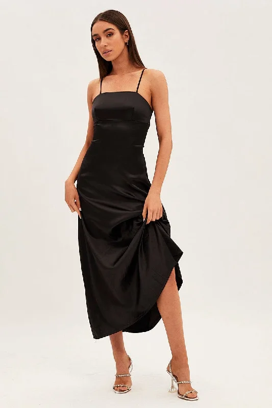 Black Satin Straight Maxi Dress