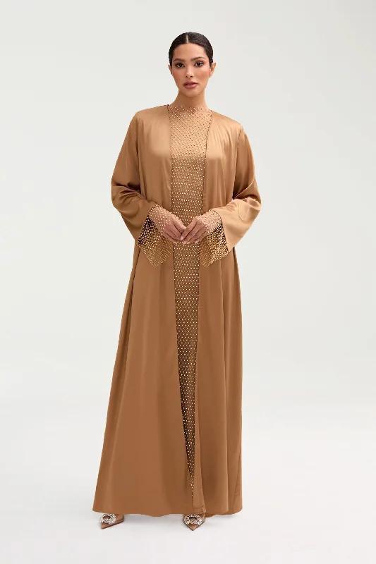 Lyana Crystal Satin Abaya - Champagne