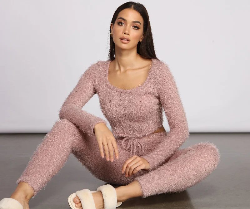 Long Sleeve Eyelash Knit Pajama Top