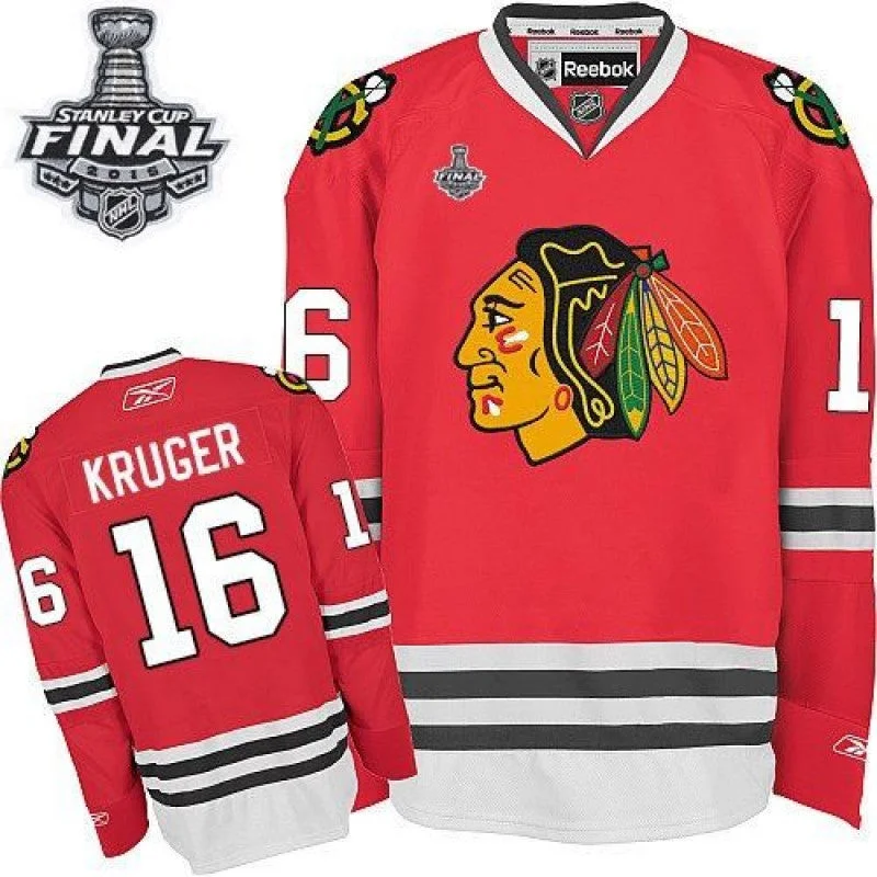 Marcus Kruger #16 Chicago Blackhawks Reebok Home Red Premier Jersey w/ 2015 Stanley Cup Patch