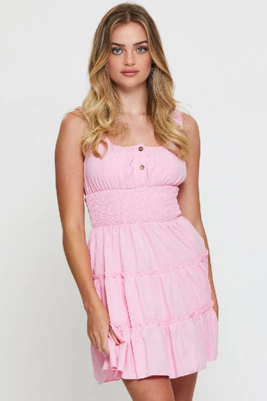 Pink A Line Dress Sleeveless Mini