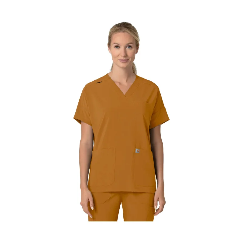 Carhartt Women's Force Cross Flex Oversized V Neck Scrub Top - Fox Brown - ONLINE STORE CREDIT/EXCHANGE ONLY