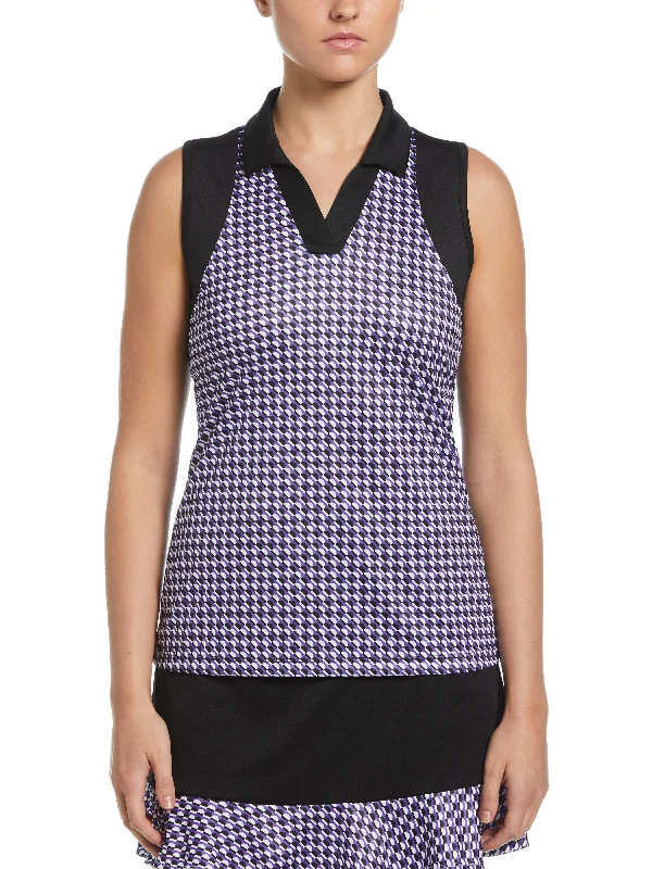 Women's Diagonal Geo Printed Polo W/ Mesh Shoulder Panels