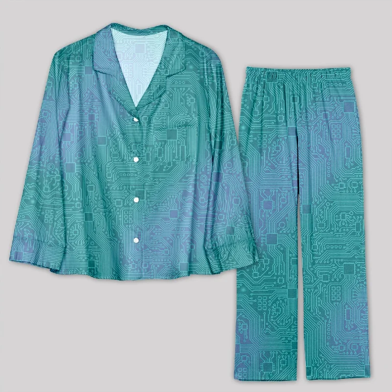 Computer Circuit Board Lake Green Pajamas Set