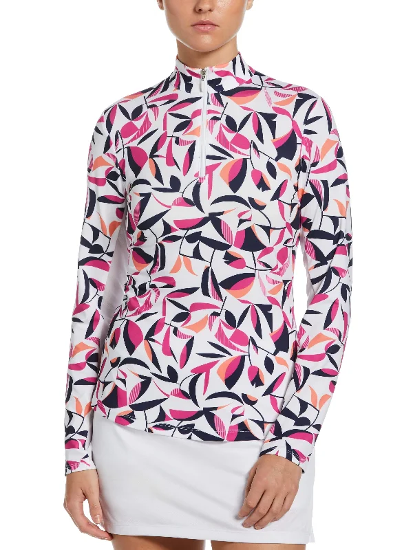 Women's Cutout Floral Print Sun Protection 1/4 Golf Shirt