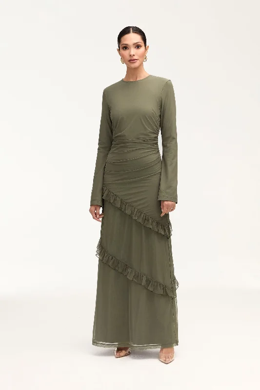 Sabrina Waterfall Maxi Dress - Smokey Olive