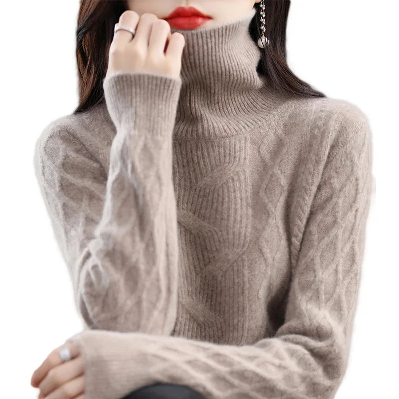 Spring and autumn best-selling high-quality fashion women's solid color semi-turtleneck long-sleeved loose knit pullover sweater