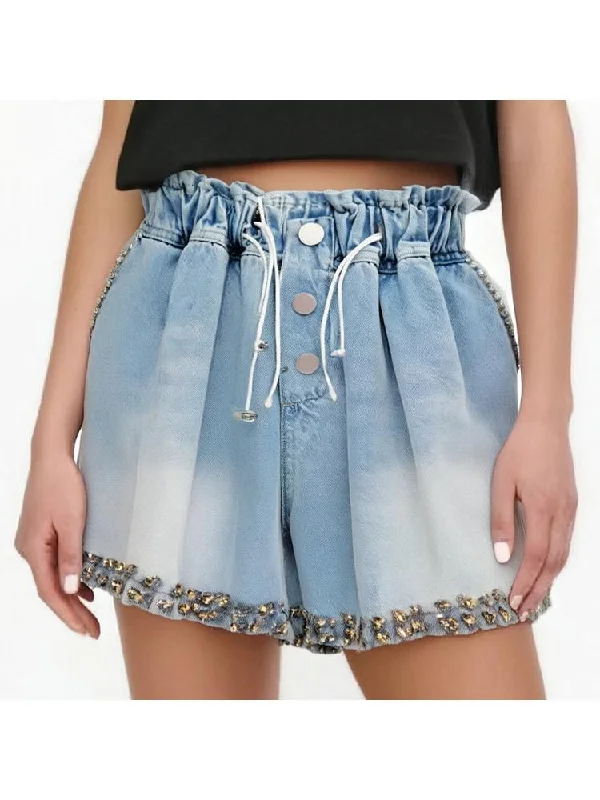 Embellished Wide Leg Denim Shorts