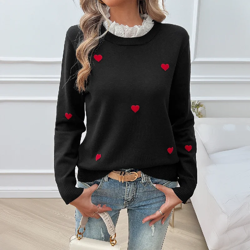 Casual Embroidered Heart Long Sleeve Sweater Wholesale Womens Clothing N3824072300007