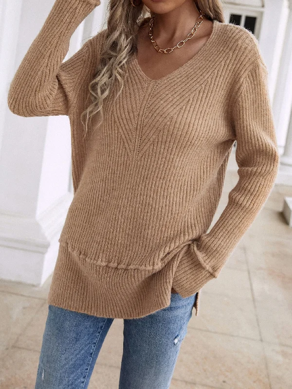 Casual Plain Long Sleeve V Neck Regular Women Sweater