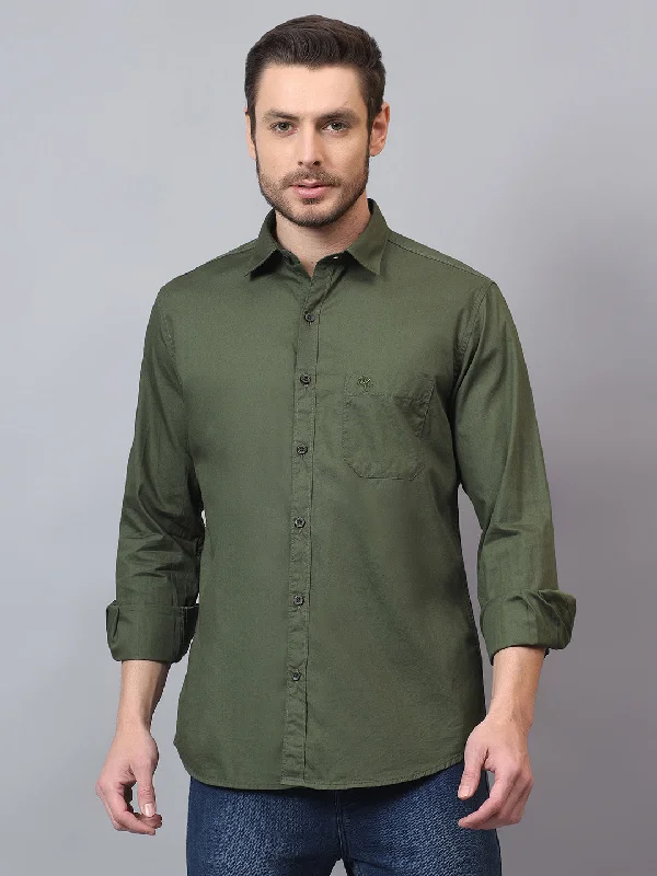 Men's Olive Solid Full Sleeves Casual Shirt