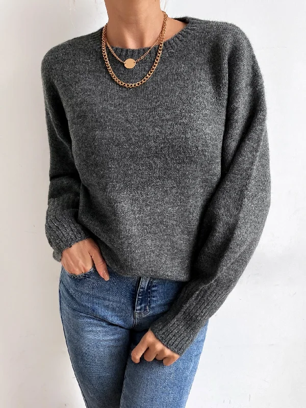 Casual Plain Long Sleeve Round Neck Regular Women Sweater