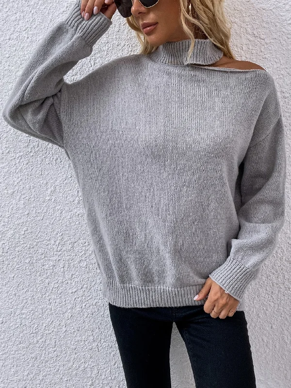 Casual Plain Asymmetrical Long Sleeve Asymmetrical Neck Regular Women Sweater