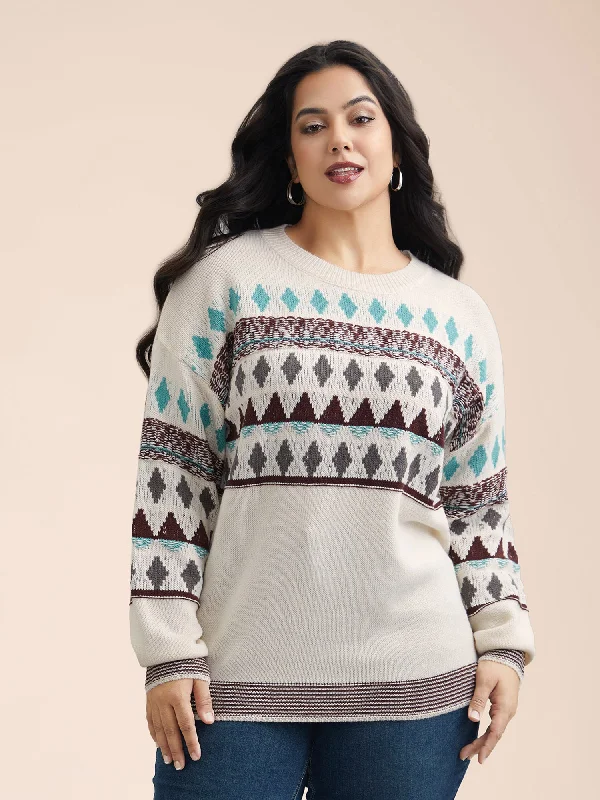 Color-Collision Textured Knit Pullover