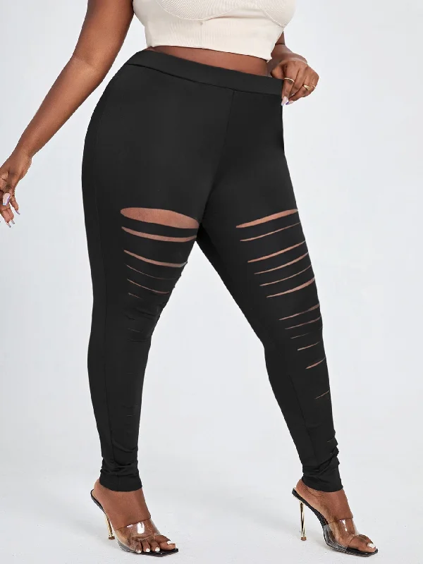 Plain Cut Out Long Plus Size Leggings