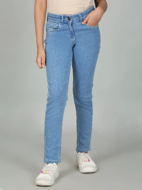 Girls Light Mercerised Solid Jeans