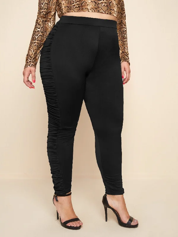 Plain Ruched Long Plus Size Leggings