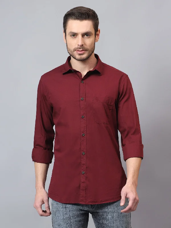 Men's Maroon Solid Full Sleeves Casual Shirt